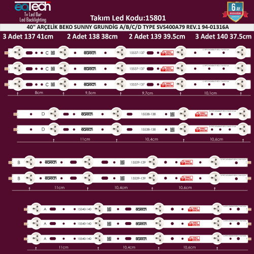 Takım Led-1 40 Arçelik Sunny Grundig SVS400A79 REV.1 94-01316A SVS400A79 SN
